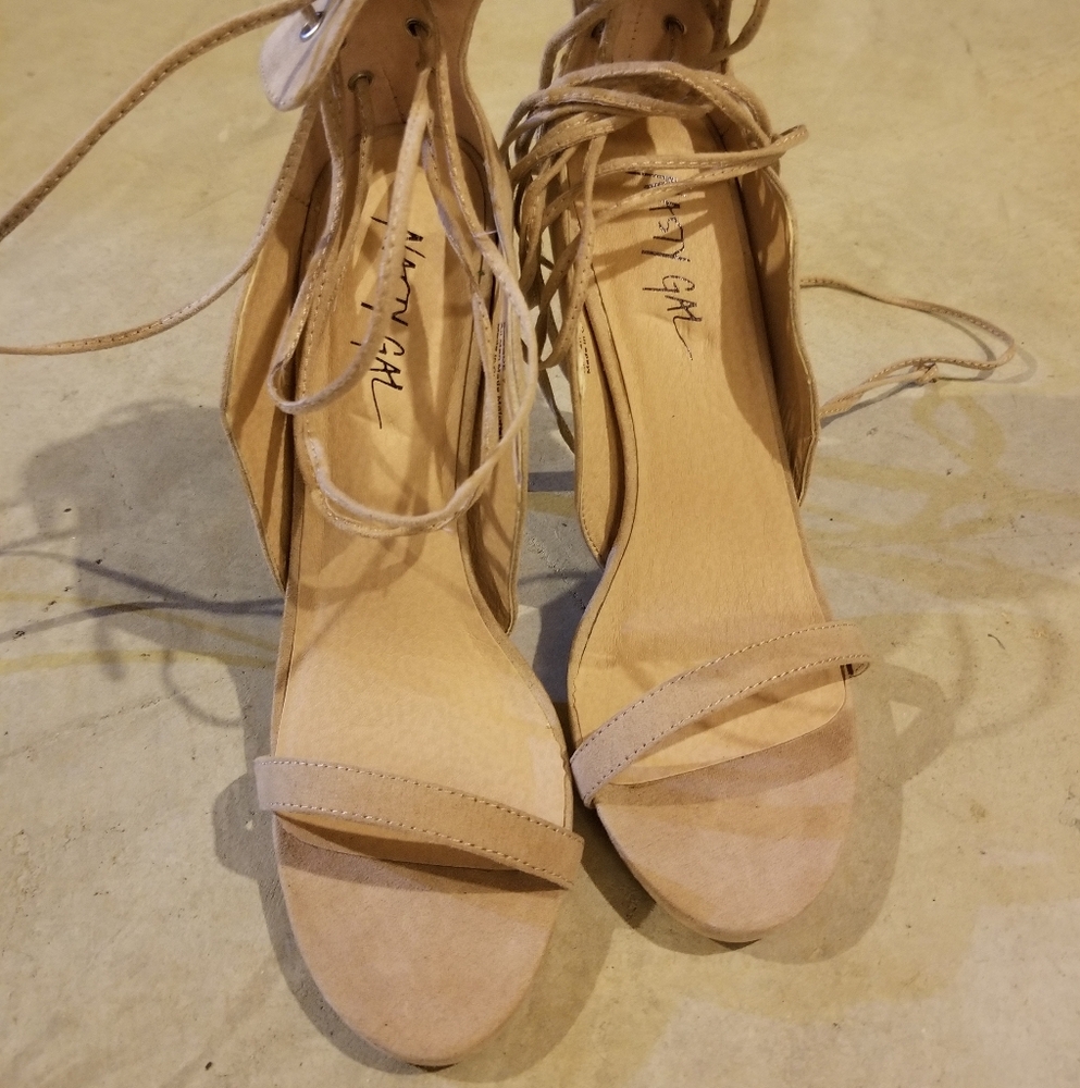 Lace up beige high heeled sandals